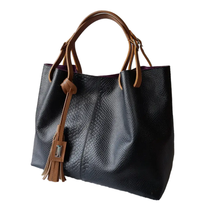 Adelle Reptil Black Leather Handbag for Women