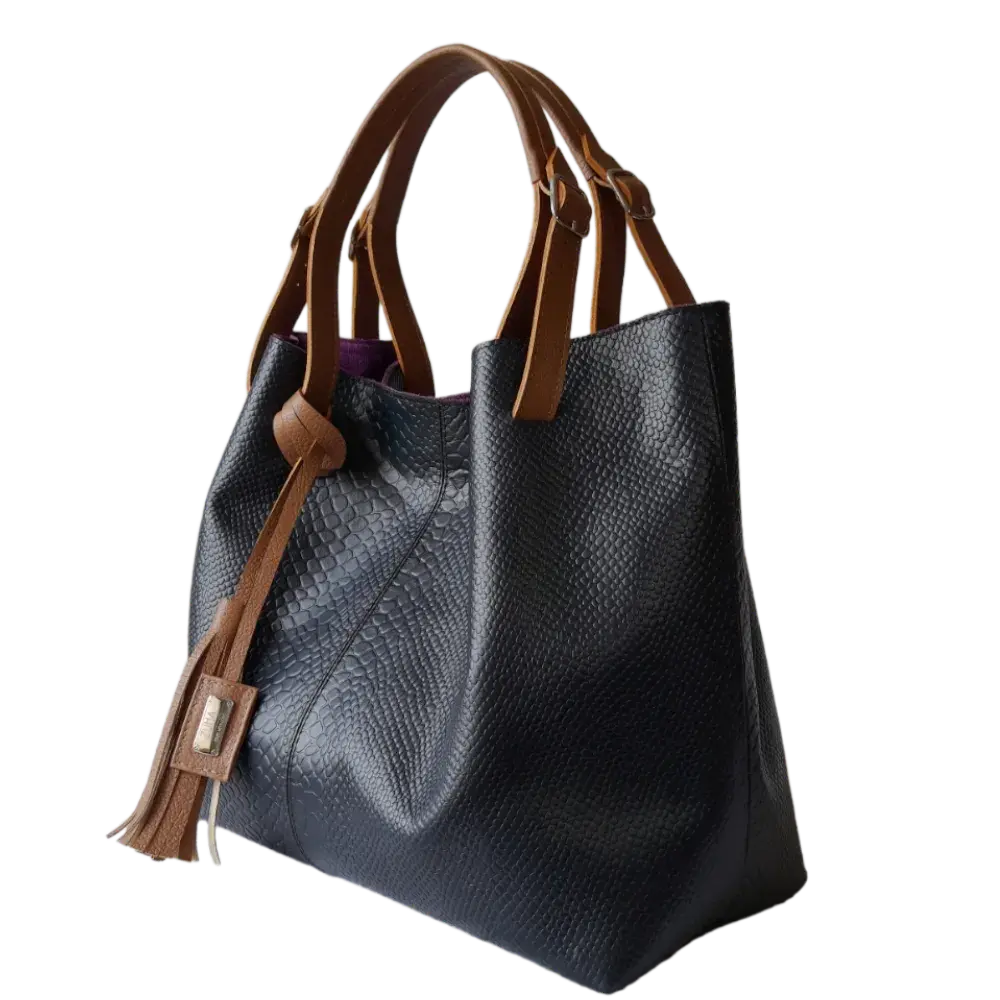 Adelle Reptil Black Leather Handbag for Women