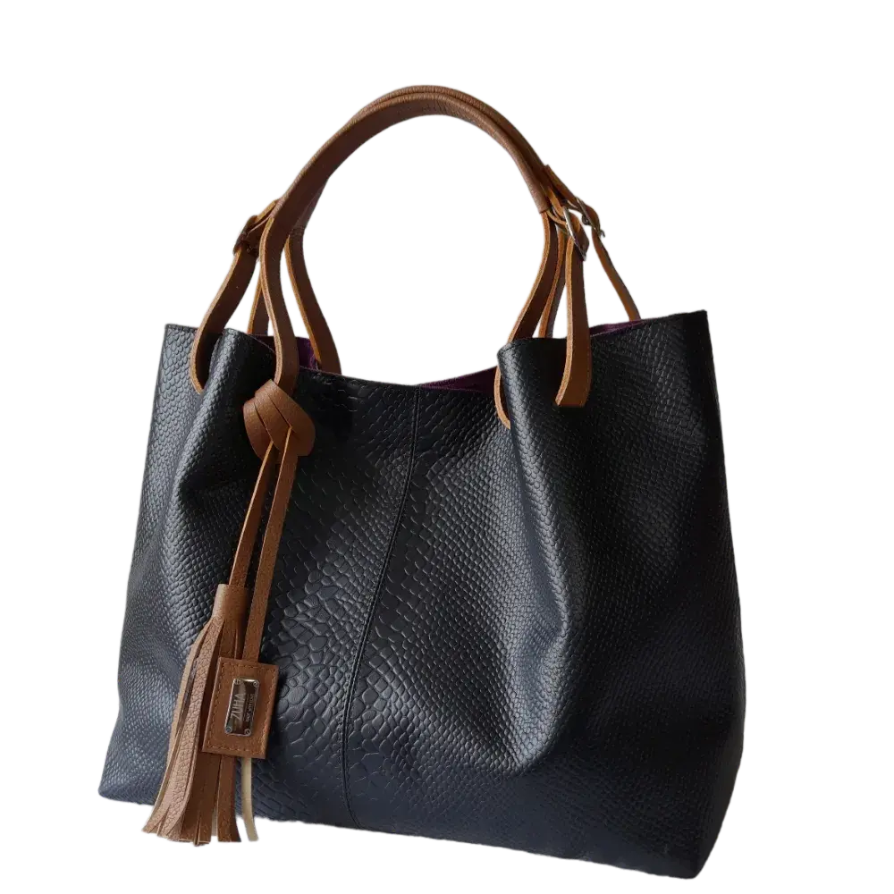 Adelle Reptil Black Leather Handbag for Women