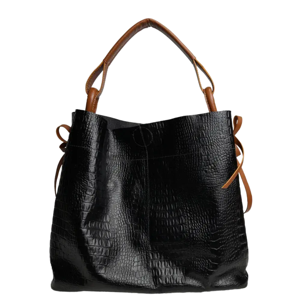 Aubrey Reptil Black Women's Leather Handbag