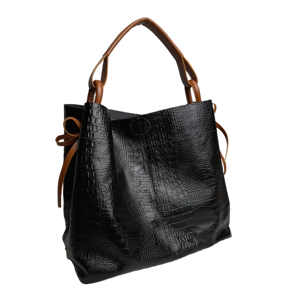 Aubrey Reptil Black Women's Leather Handbag