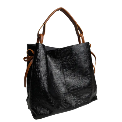Aubrey Reptil Black Women's Leather Handbag