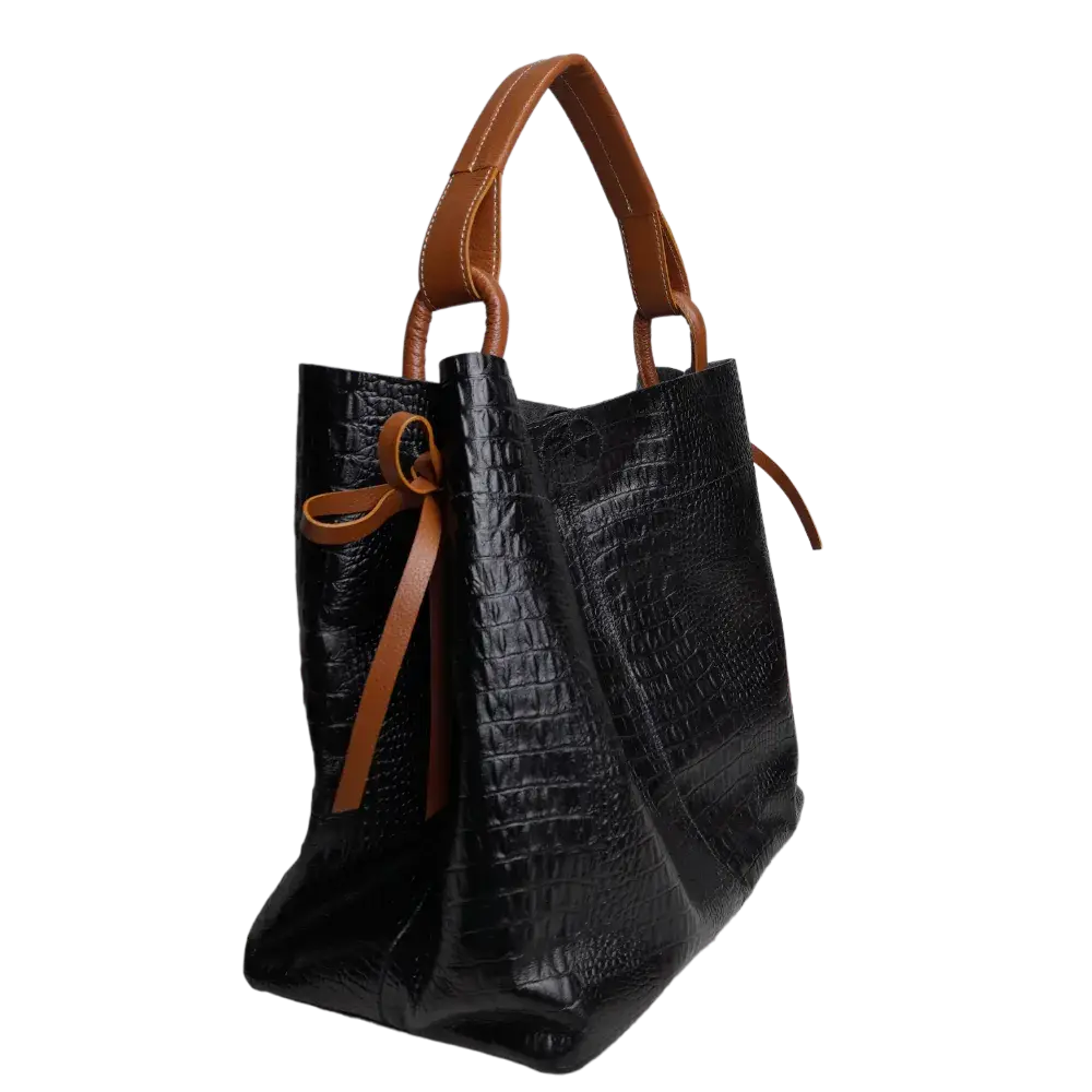 Aubrey Reptil Black Women's Leather Handbag