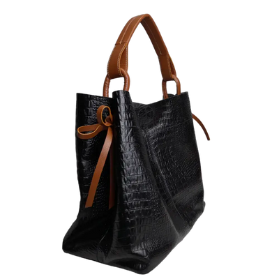 Aubrey Reptil Black Women's Leather Handbag