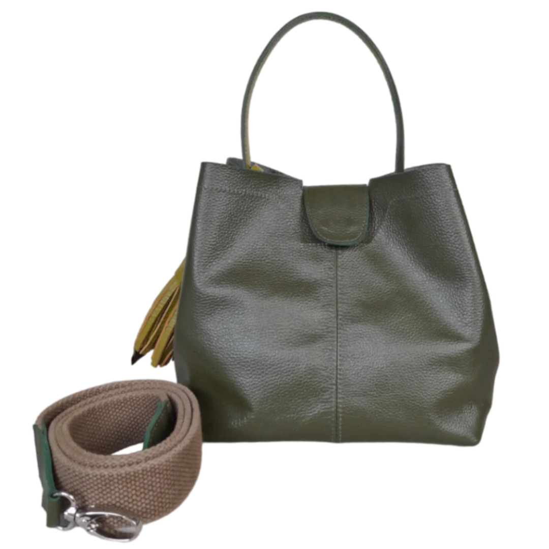 Camila large olive green leather bag for women