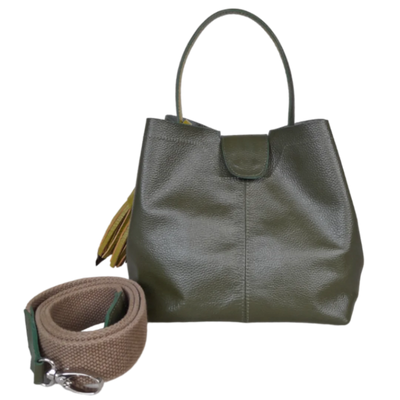 Camila large olive green leather bag for women