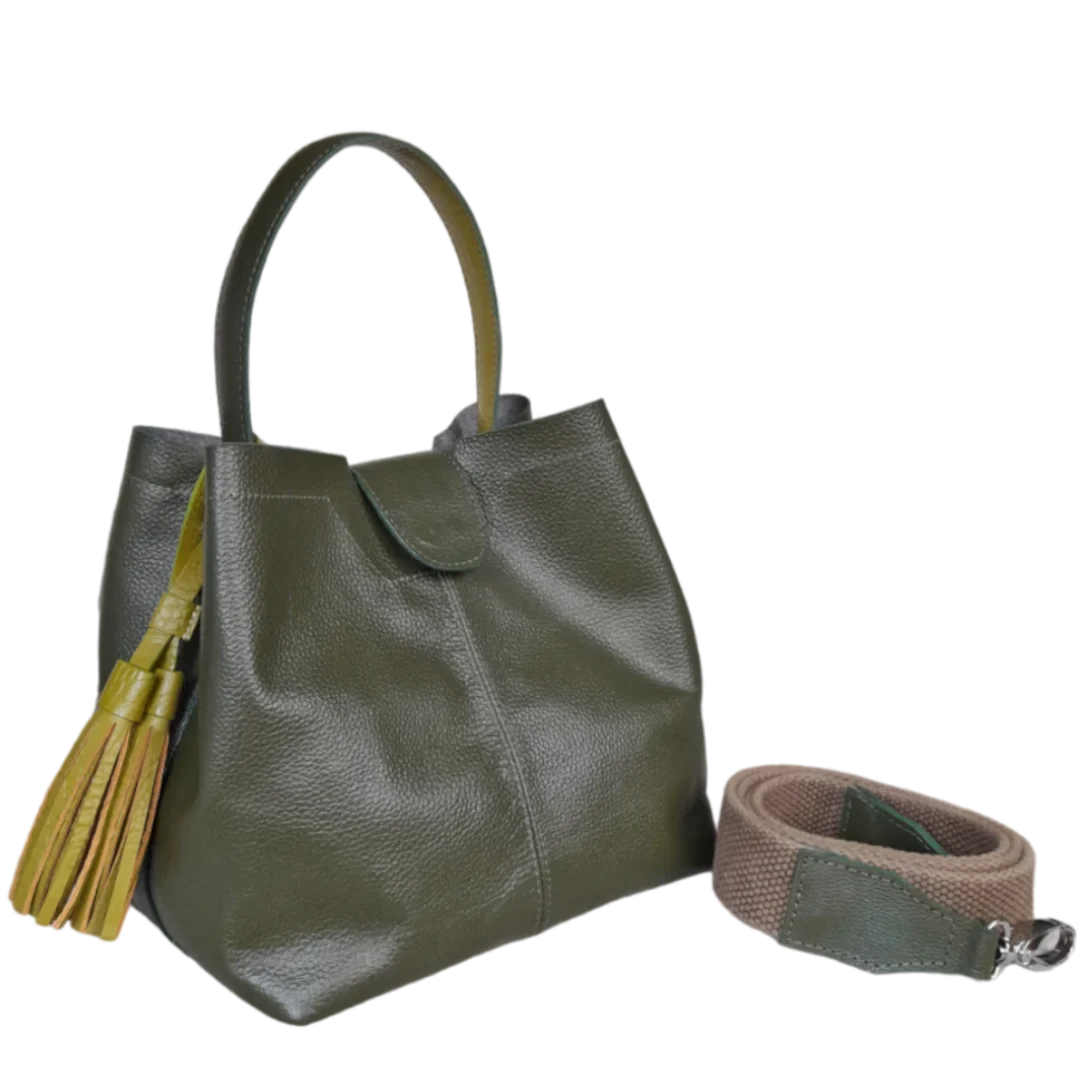 Camila large olive green leather bag for women