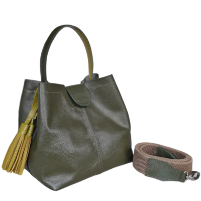 Camila large olive green leather bag for women