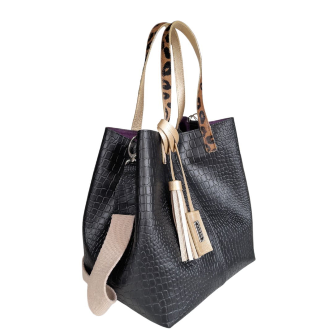 Giulia Reptil black leather bag for women