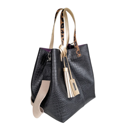 Giulia Reptil black leather bag for women
