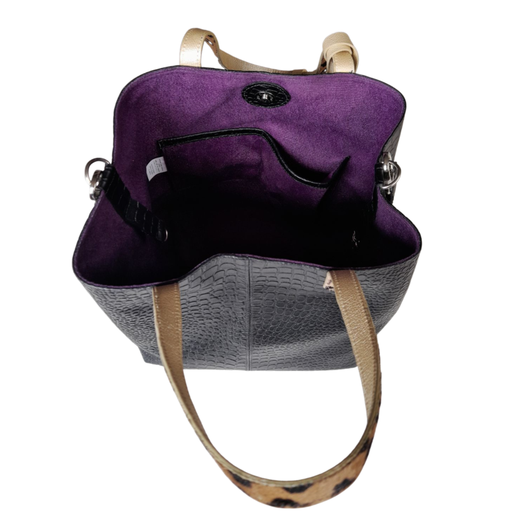 Giulia Reptil black leather bag for women