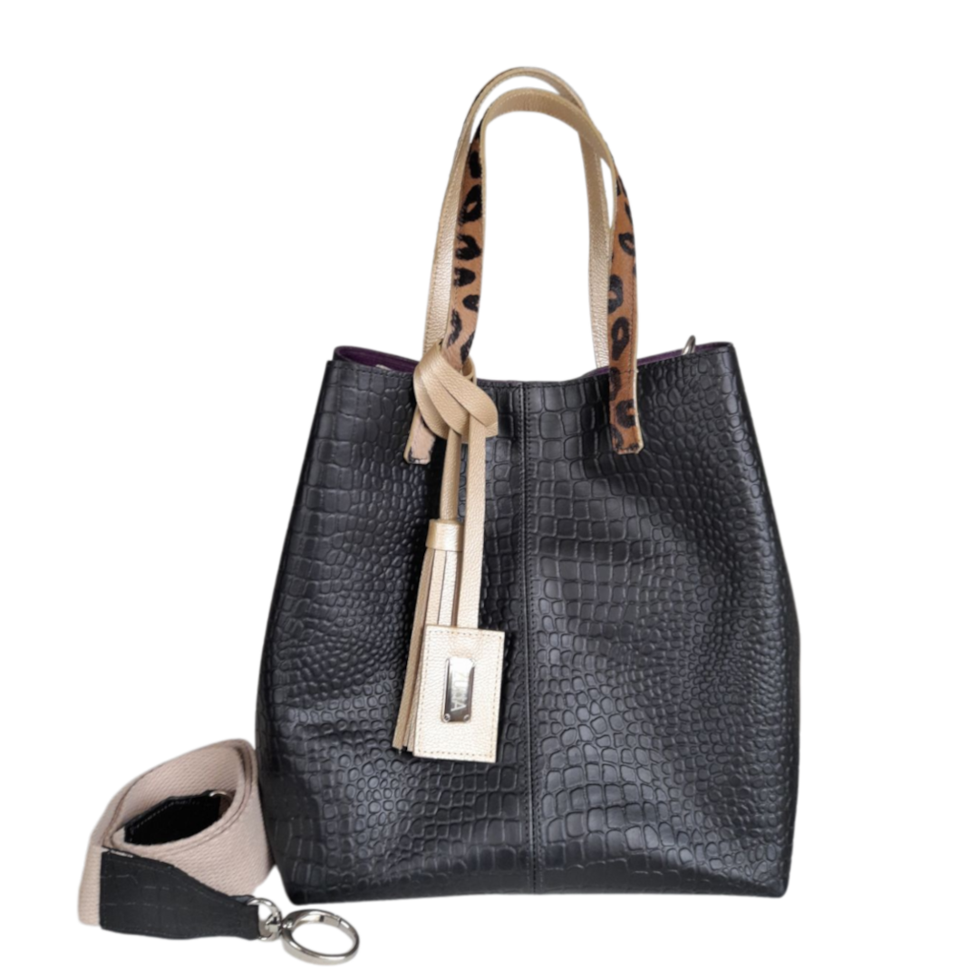 Giulia Reptil black leather bag for women