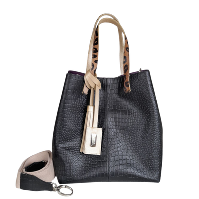 Giulia Reptil black leather bag for women