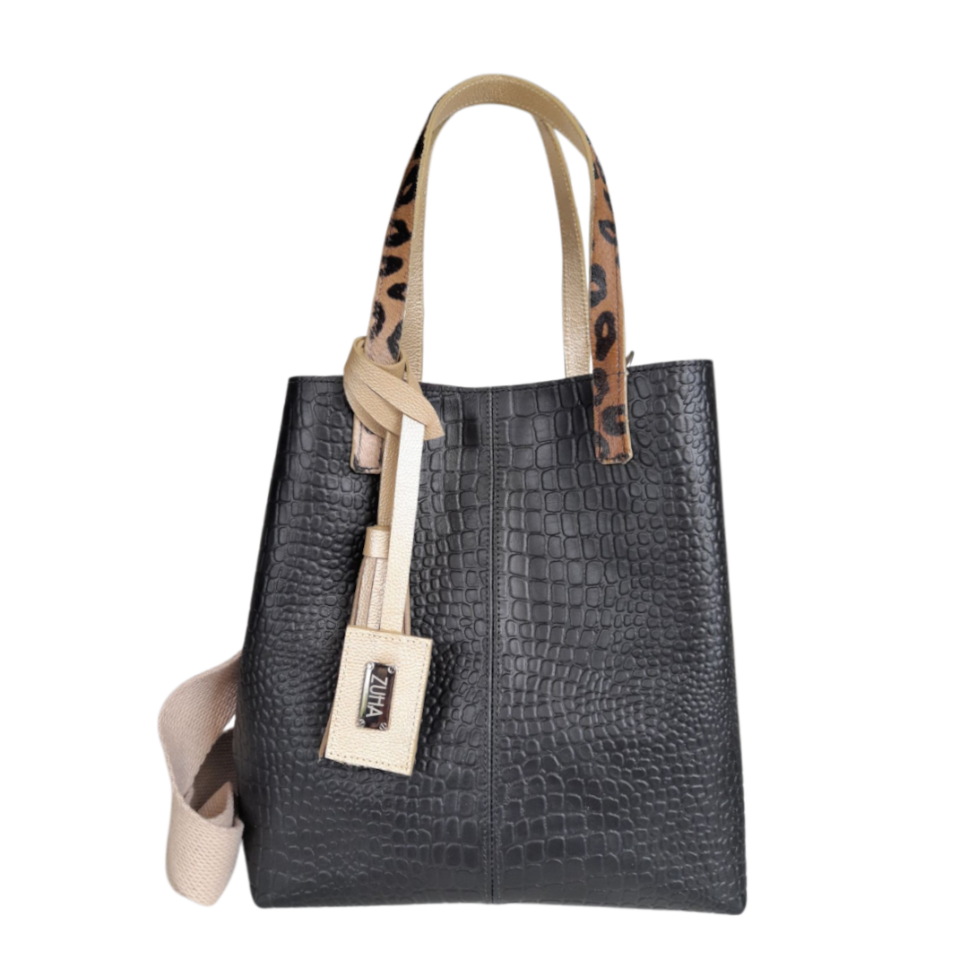 Giulia Reptil black leather bag for women