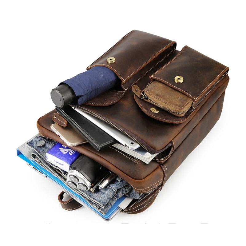 Vintage Leather Backpack Men Large