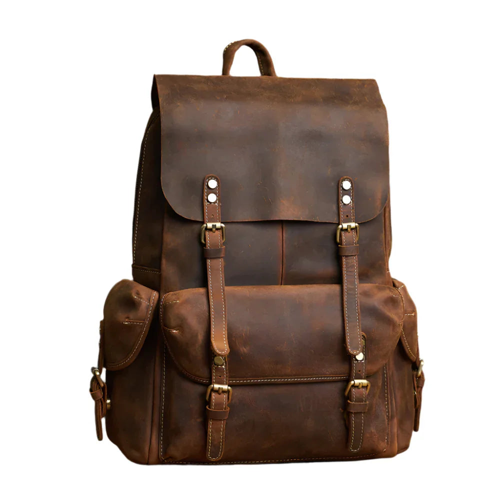 Rugged Genuine Leather Travel Backpack | Brown Large Capacity Daypack