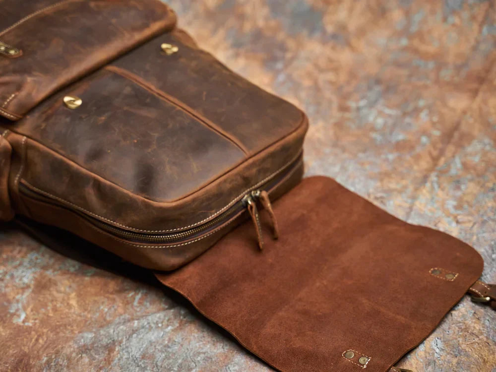 Rugged Genuine Leather Travel Backpack | Brown Large Capacity Daypack