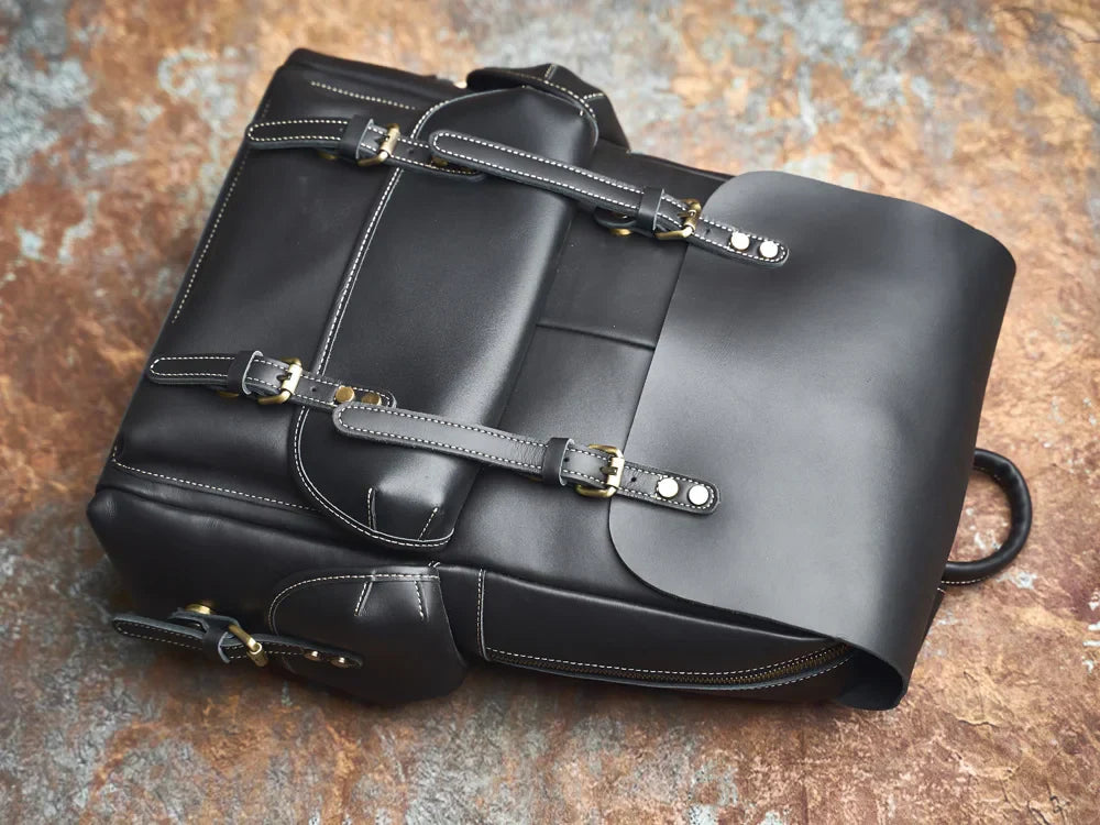 Rugged Genuine Leather Travel Backpack | Brown Large Capacity Daypack