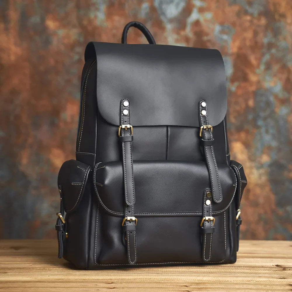 Rugged Genuine Leather Travel Backpack | Brown Large Capacity Daypack