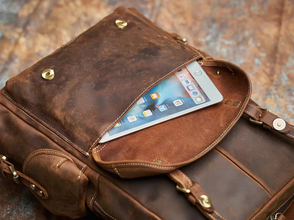 Rugged Genuine Leather Travel Backpack | Brown Large Capacity Daypack