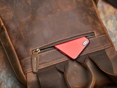 Rugged Genuine Leather Travel Backpack | Brown Large Capacity Daypack