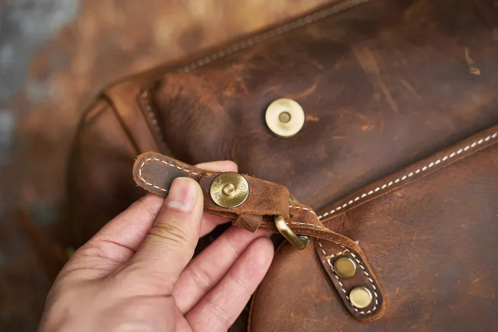 Rugged Genuine Leather Travel Backpack | Brown Large Capacity Daypack