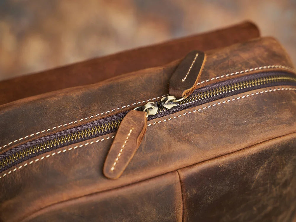 Rugged Genuine Leather Travel Backpack | Brown Large Capacity Daypack