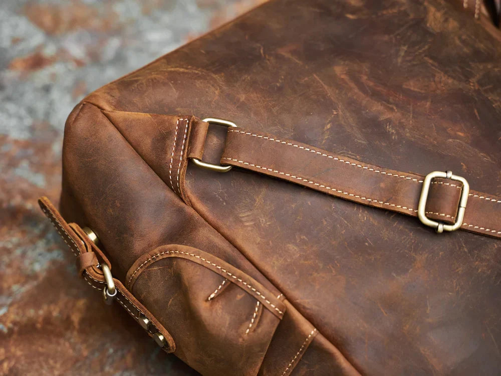 Rugged Genuine Leather Travel Backpack | Brown Large Capacity Daypack