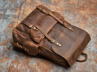 Rugged Genuine Leather Travel Backpack | Brown Large Capacity Daypack