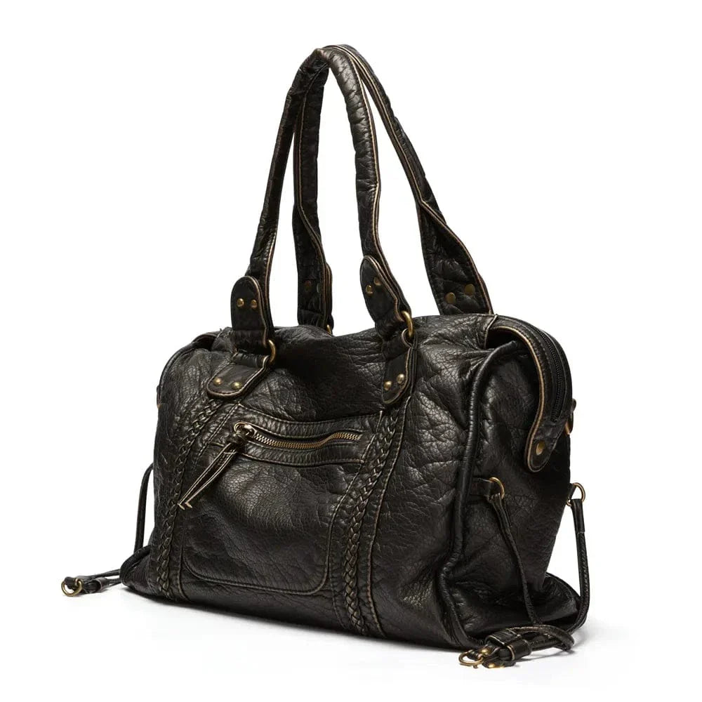 Elegant vintage leather black handbag