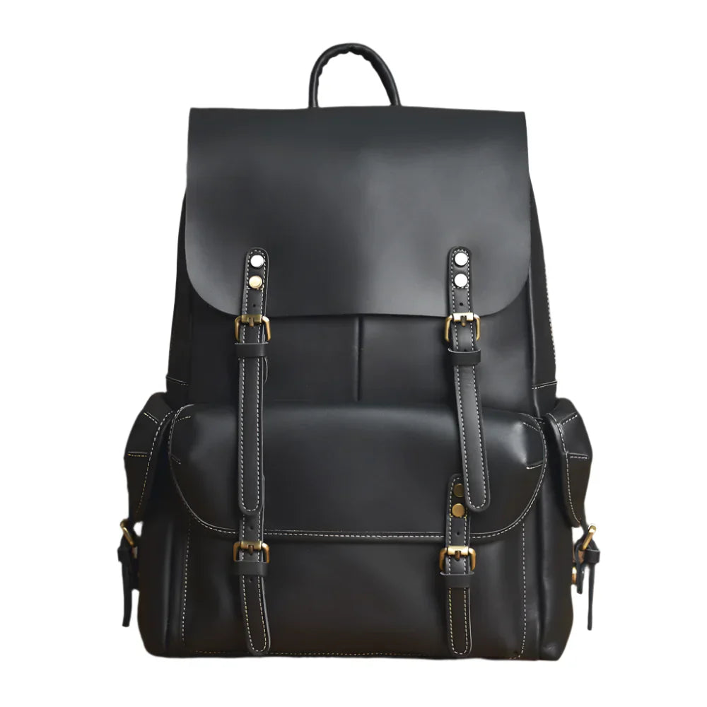 Rugged Genuine Leather Travel Backpack | Brown Large Capacity Daypack