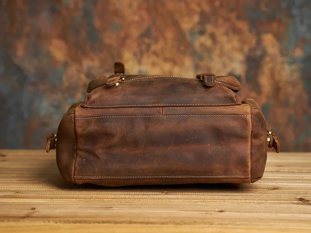 Rugged Genuine Leather Travel Backpack | Brown Large Capacity Daypack