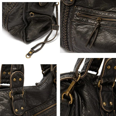 Elegant vintage leather black handbag