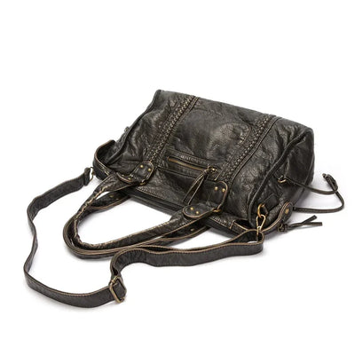 Elegant vintage leather black handbag