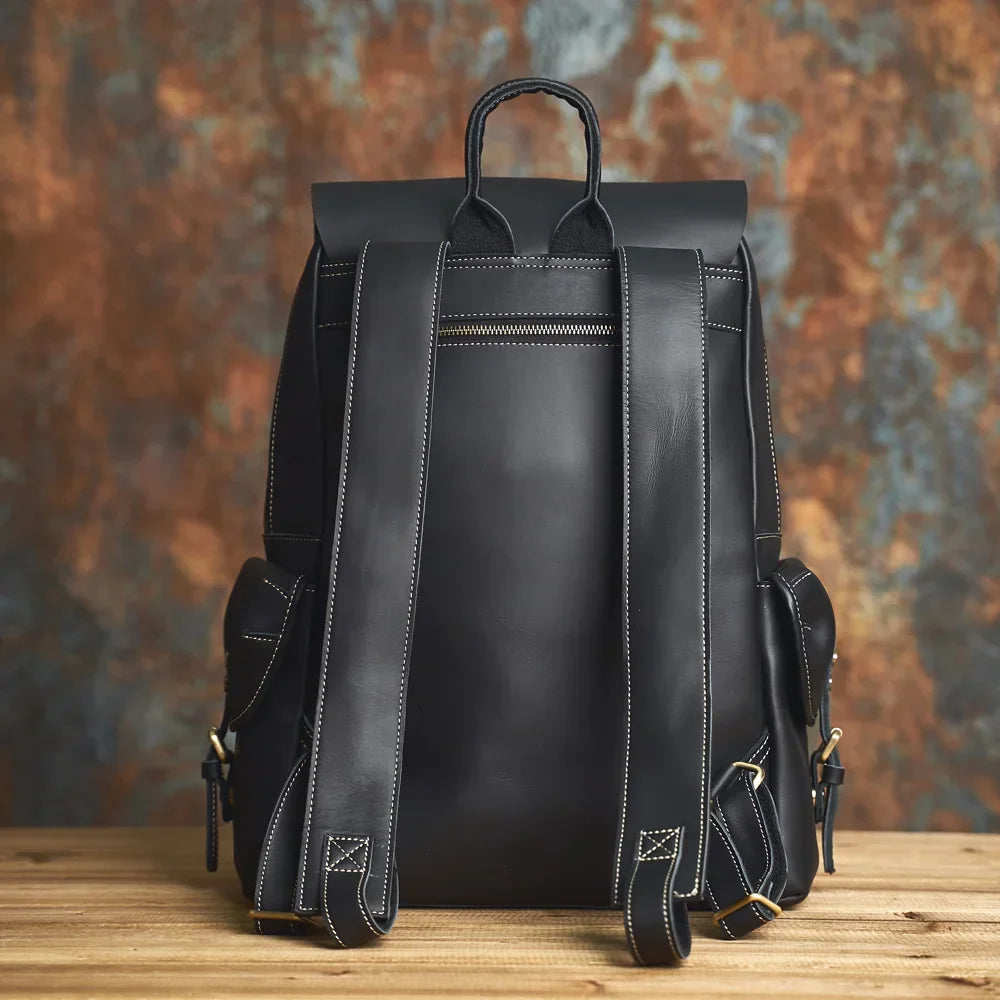 Rugged Genuine Leather Travel Backpack | Brown Large Capacity Daypack