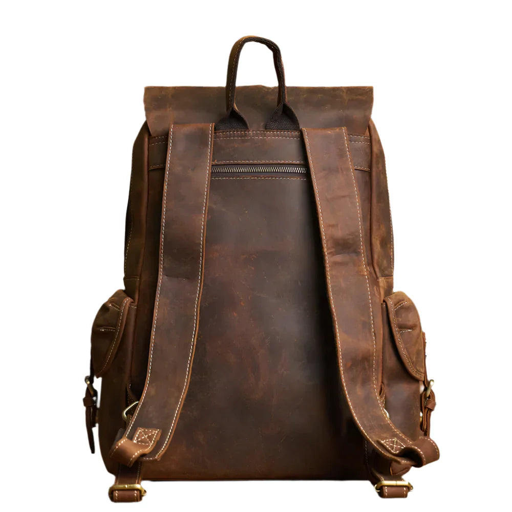 Rugged Genuine Leather Travel Backpack | Brown Large Capacity Daypack